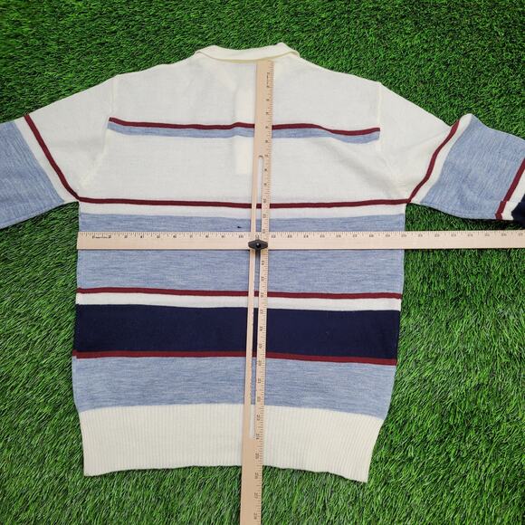 Vintage 80s MOD Striped Collared Sweater S/M 20x25 Cropped Light-Weight - Picture 3 of 11